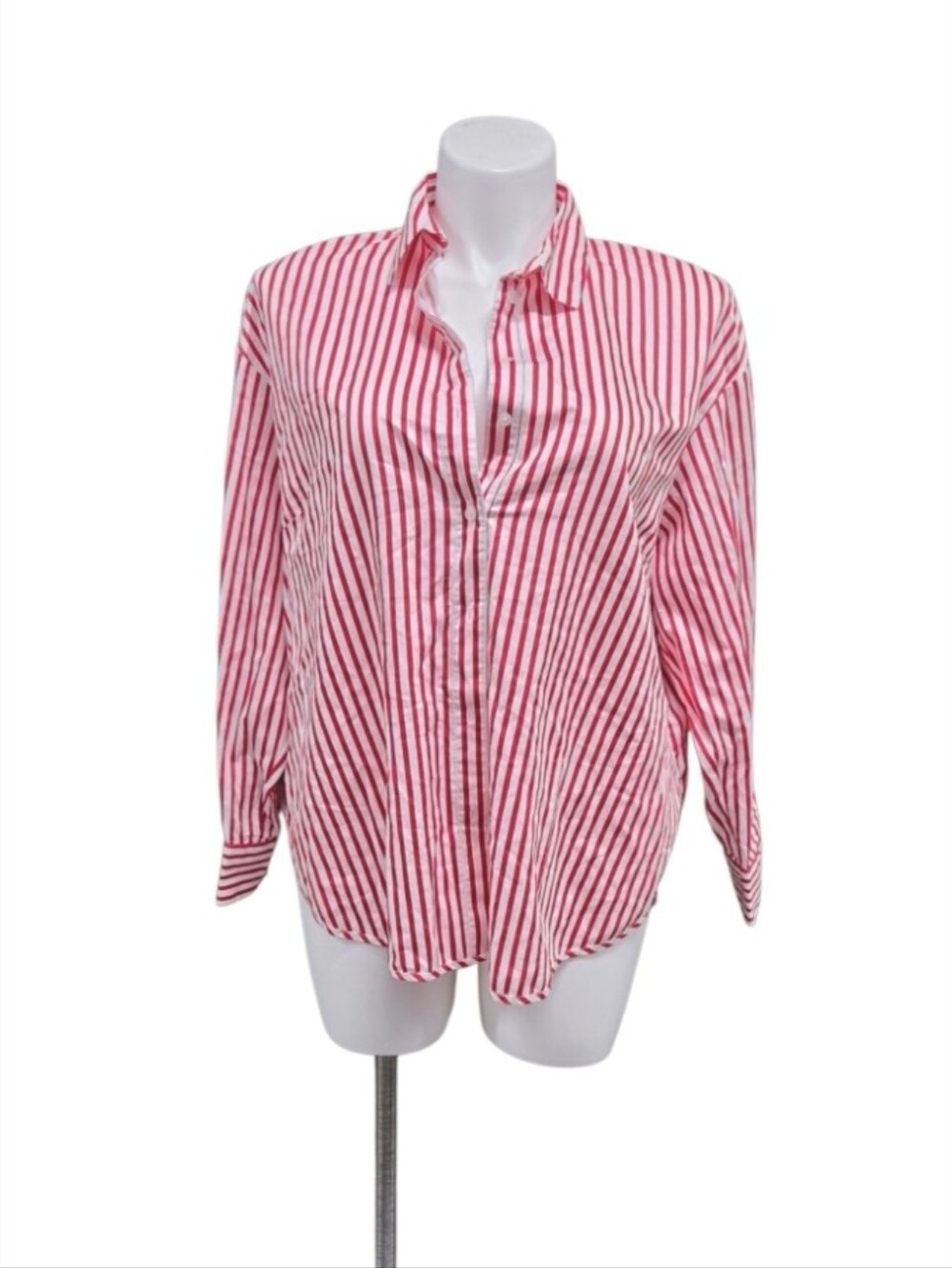 H&M Size 14 Red White Striped Button-Up Women's Shirt